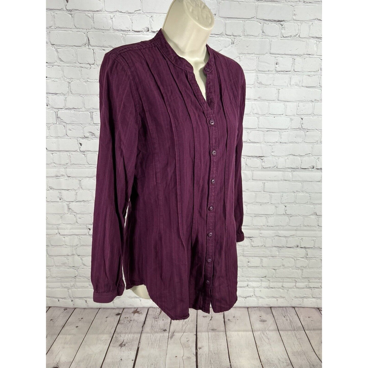 Woolrich Woolen Mills Textured Purple Long Sleeve Cotton Button Up Shirt Women S