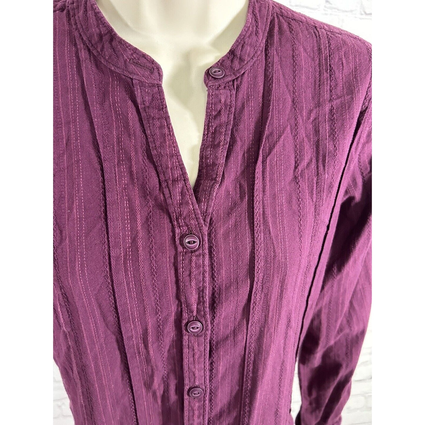Woolrich Woolen Mills Textured Purple Long Sleeve Cotton Button Up Shirt Women S