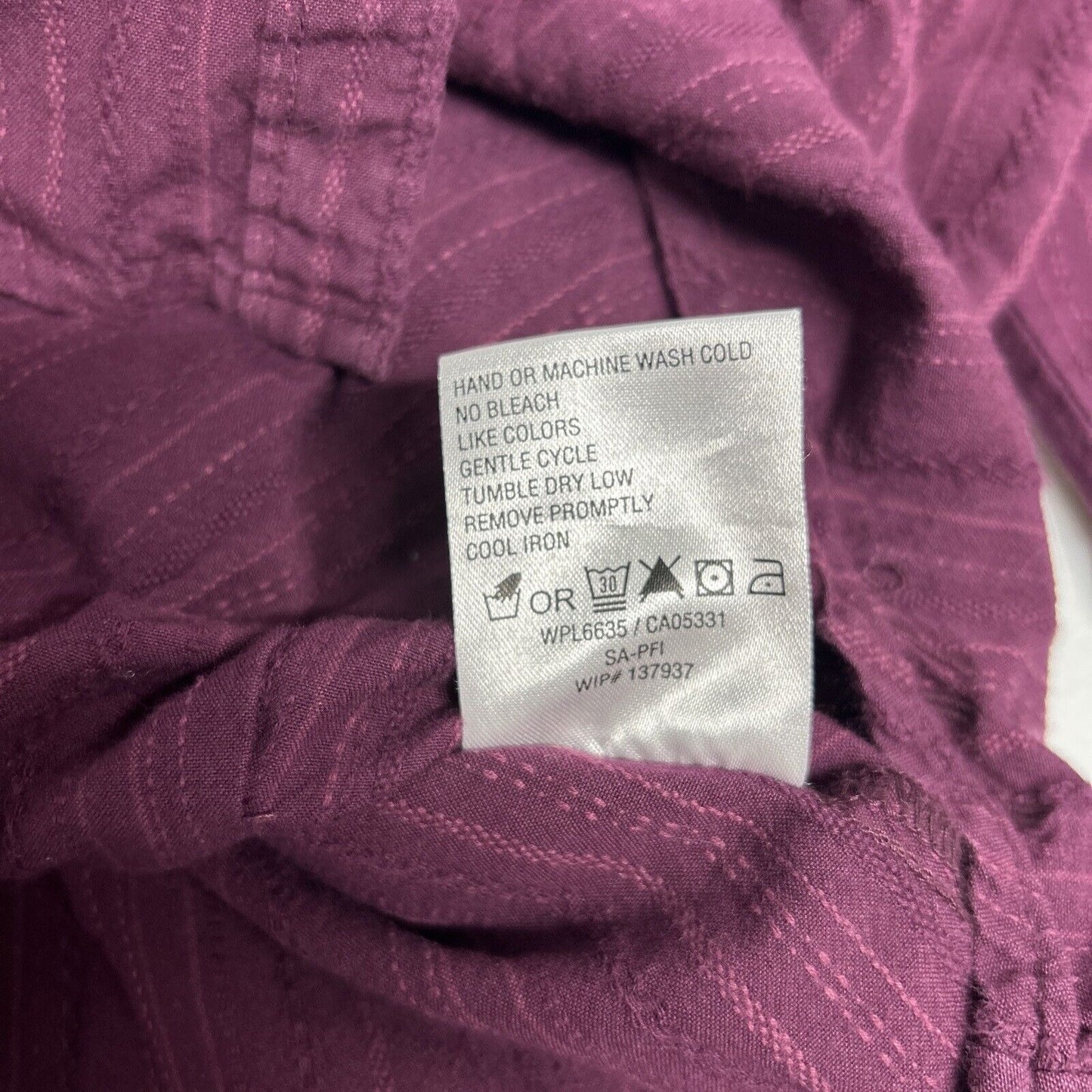 Woolrich Woolen Mills Textured Purple Long Sleeve Cotton Button Up Shirt Women S