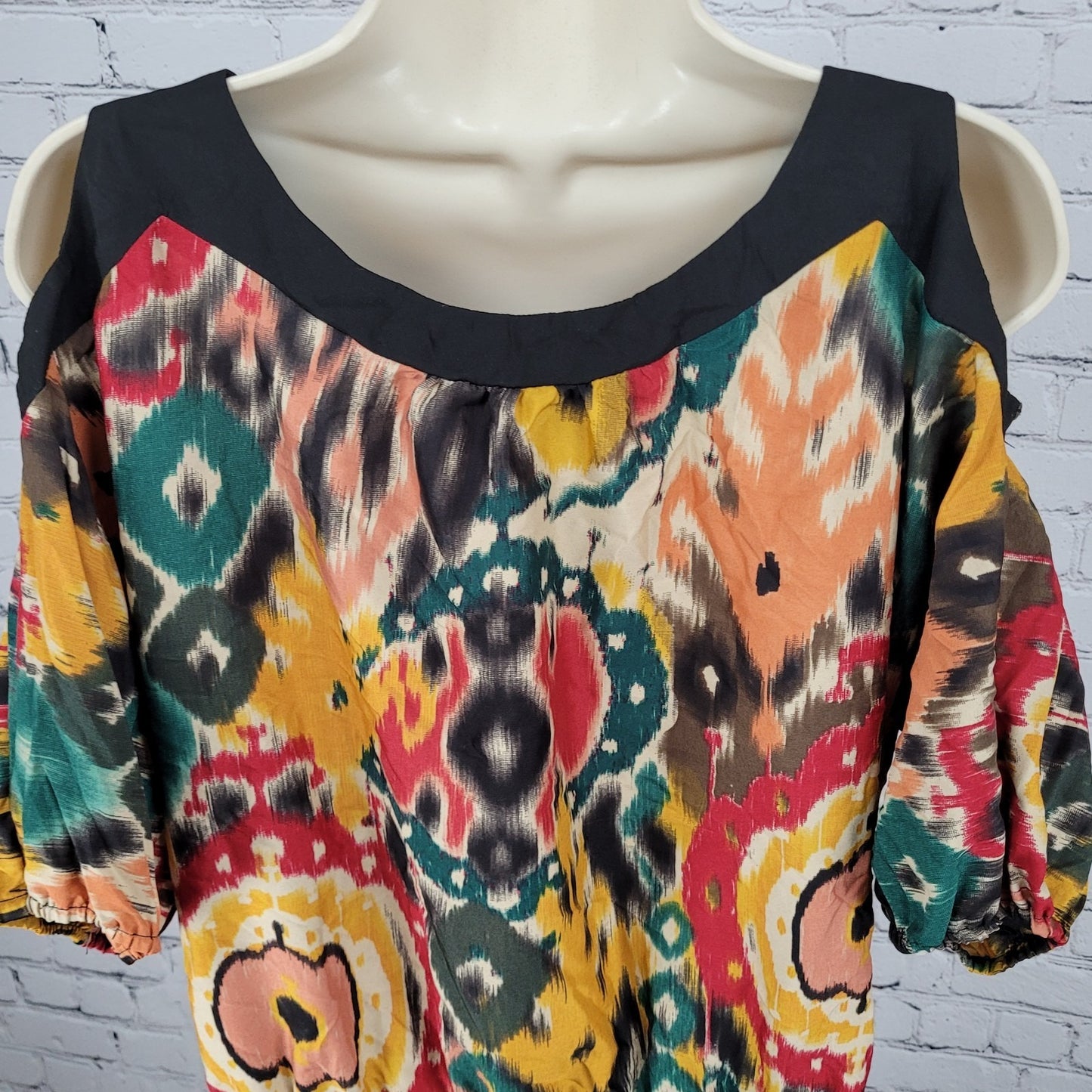 Angie Multicolor Print Embellished Neckline Cold Shoulder Dress Size Medium M