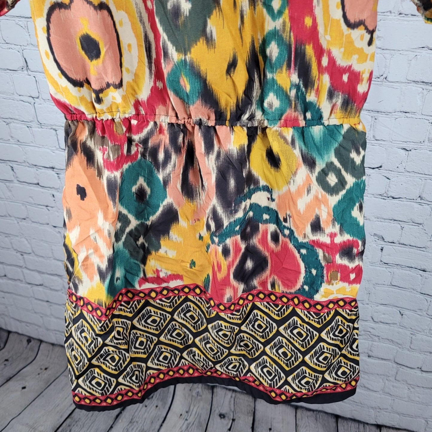 Angie Multicolor Print Embellished Neckline Cold Shoulder Dress Size Medium M