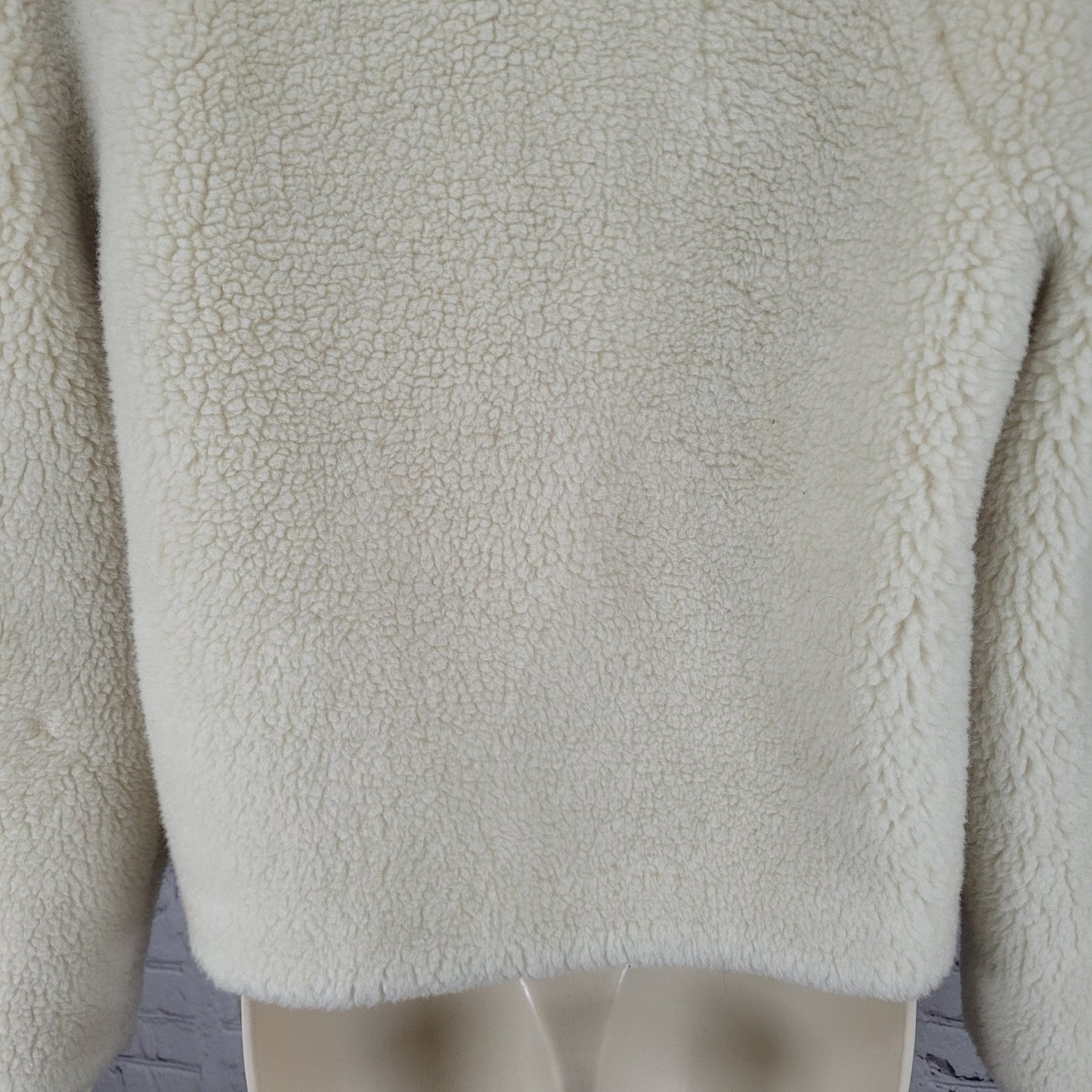 J.CREW Ivory Faux Fur Sherpa Gold Zip Knit Cuff Pockets Jacket Size Small S