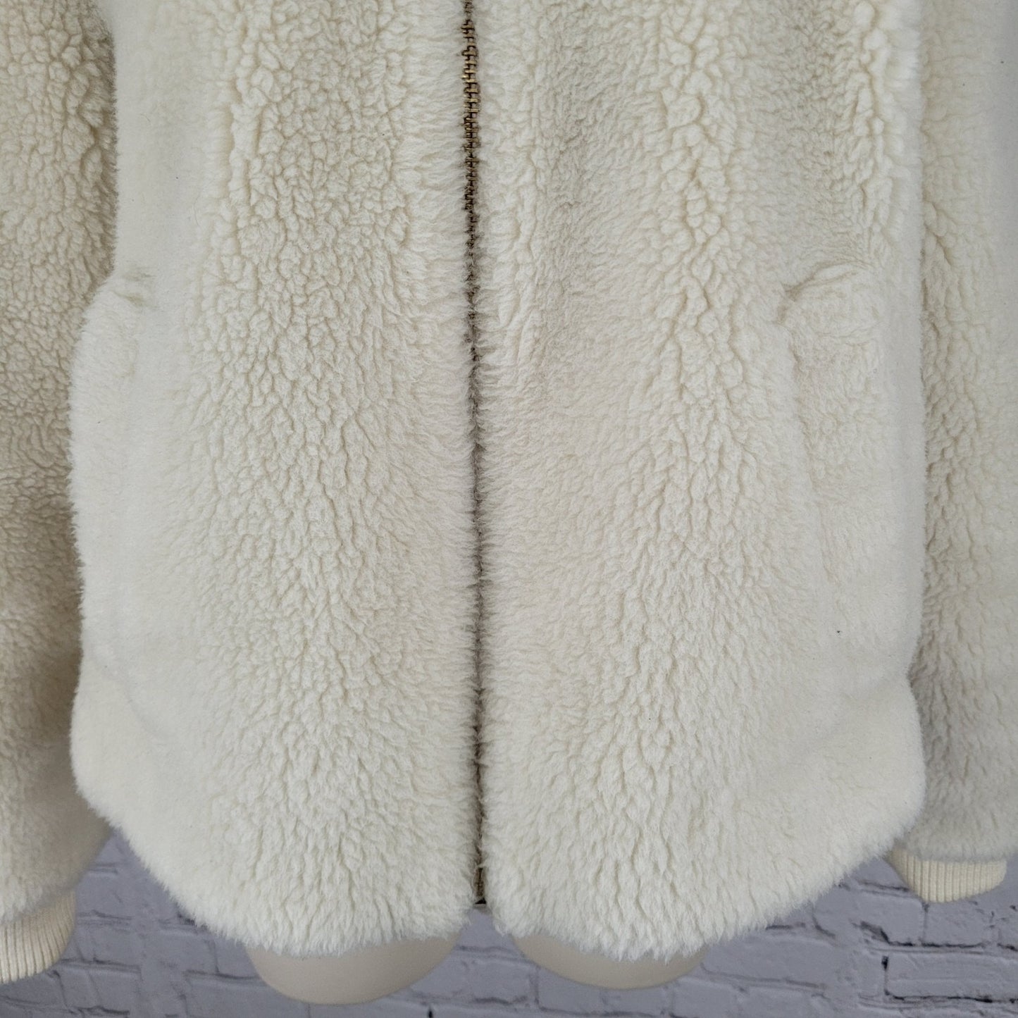 J.CREW Ivory Faux Fur Sherpa Gold Zip Knit Cuff Pockets Jacket Size Small S