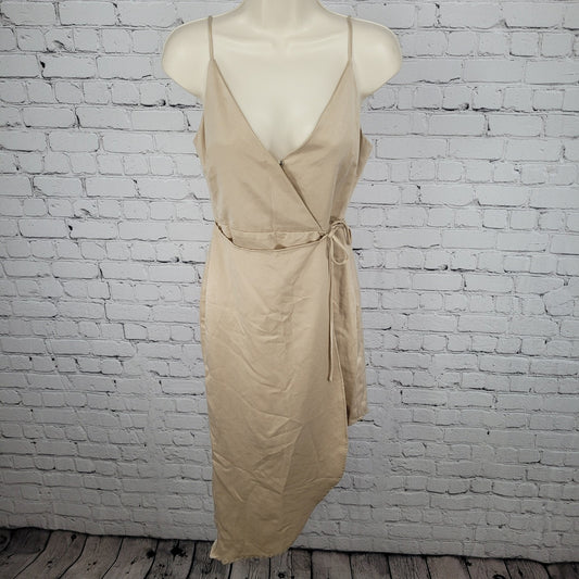 NWD BCBG Pale Gold Silky Strappy Asymmetric Wrap Tie Dress Size 2