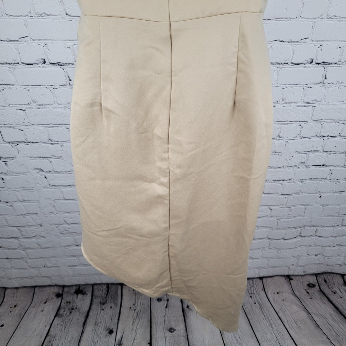 NWD BCBG Pale Gold Silky Strappy Asymmetric Wrap Tie Dress Size 2