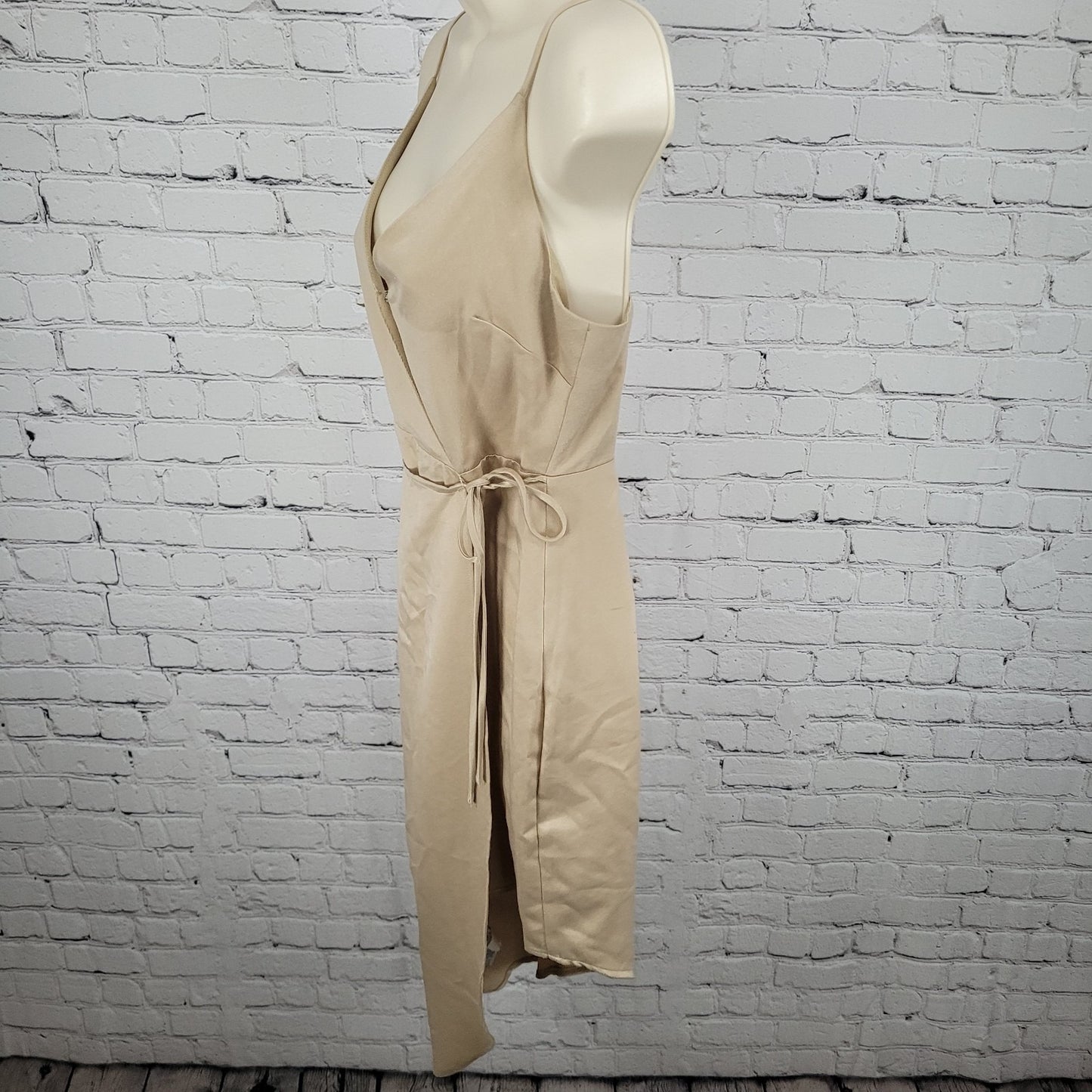 NWD BCBG Pale Gold Silky Strappy Asymmetric Wrap Tie Dress Size 2