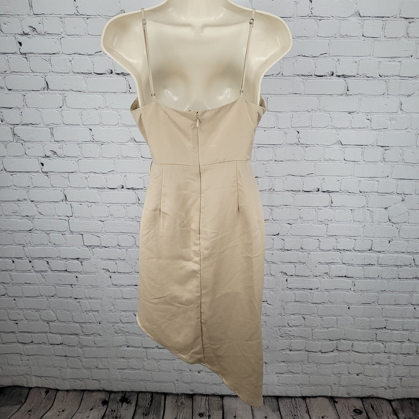NWD BCBG Pale Gold Silky Strappy Asymmetric Wrap Tie Dress Size 2