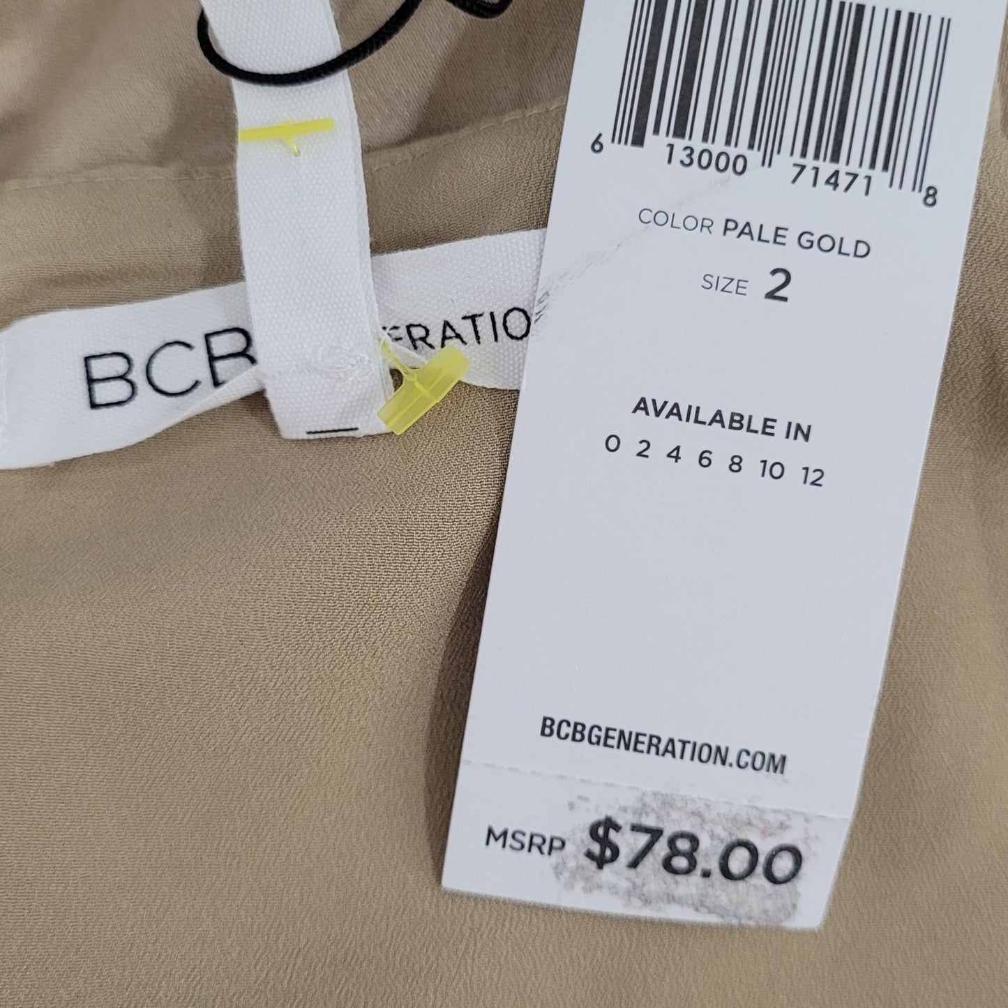 NWD BCBG Pale Gold Silky Strappy Asymmetric Wrap Tie Dress Size 2