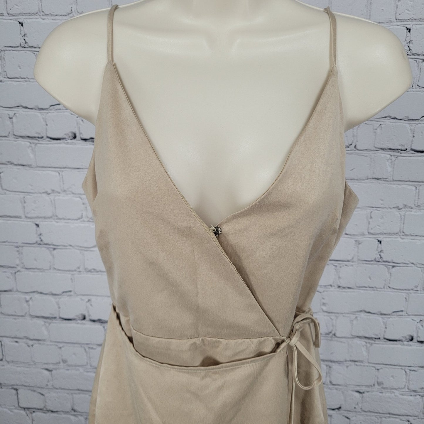 NWD BCBG Pale Gold Silky Strappy Asymmetric Wrap Tie Dress Size 2