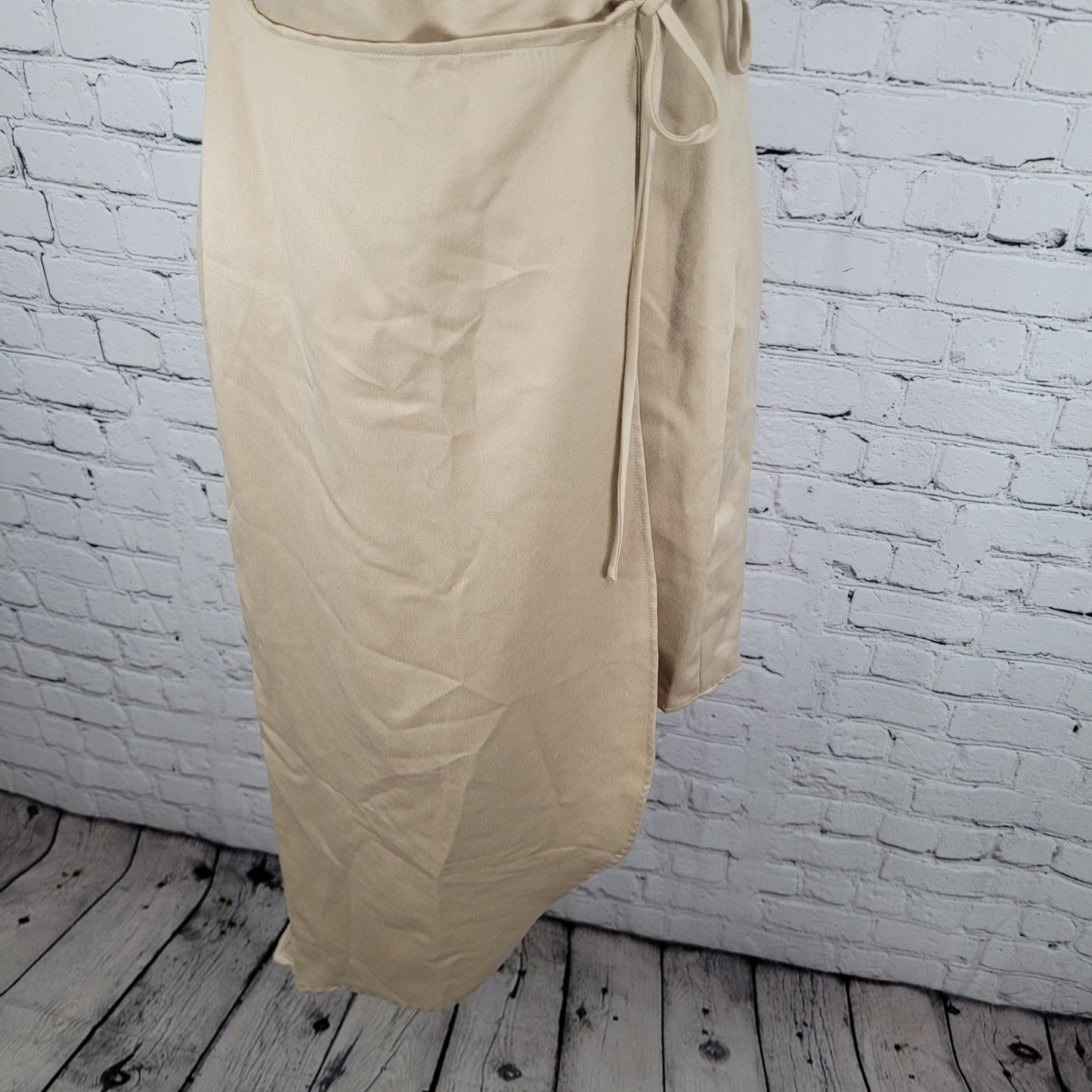 NWD BCBG Pale Gold Silky Strappy Asymmetric Wrap Tie Dress Size 2