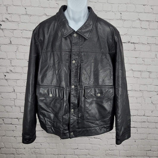 Levi Strauss Black Faux Leather Full Zip Pockets Biker Motorcycle Jacket XXL