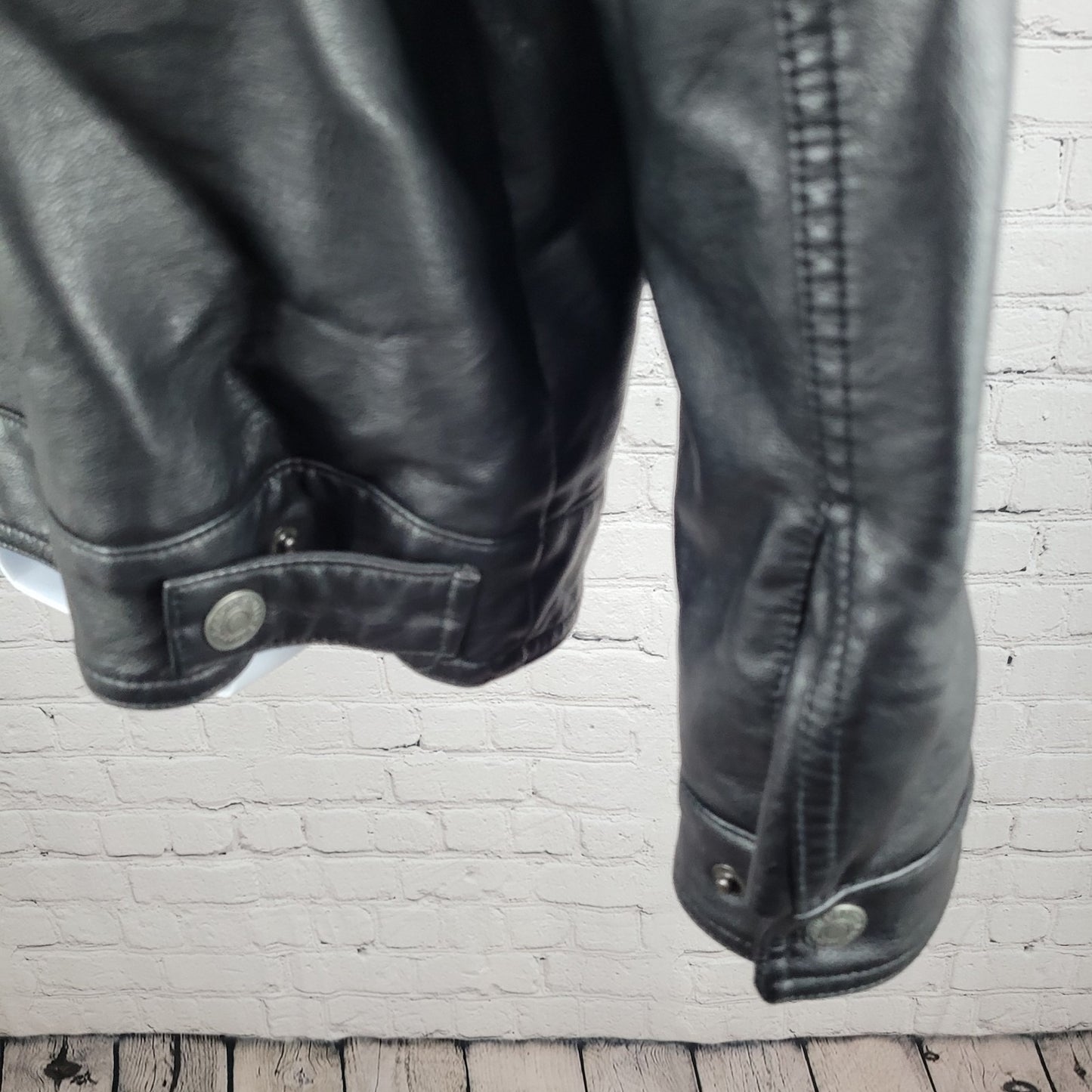 Levi Strauss Black Faux Leather Full Zip Pockets Biker Motorcycle Jacket XXL