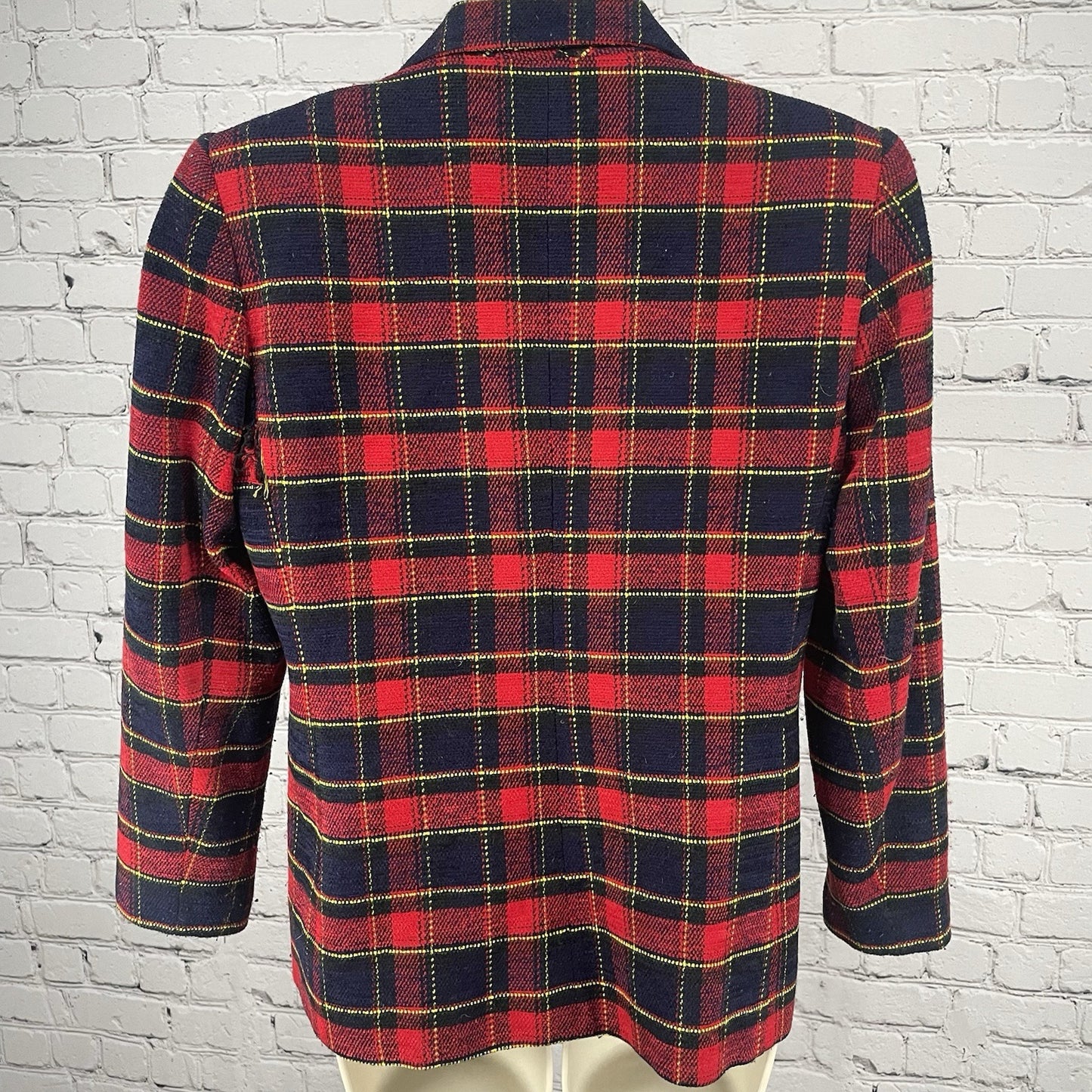 VTG Joan Leslie Red Plaid 1 Button Notch Blazer Easy Care Pockets Lined Size 6P