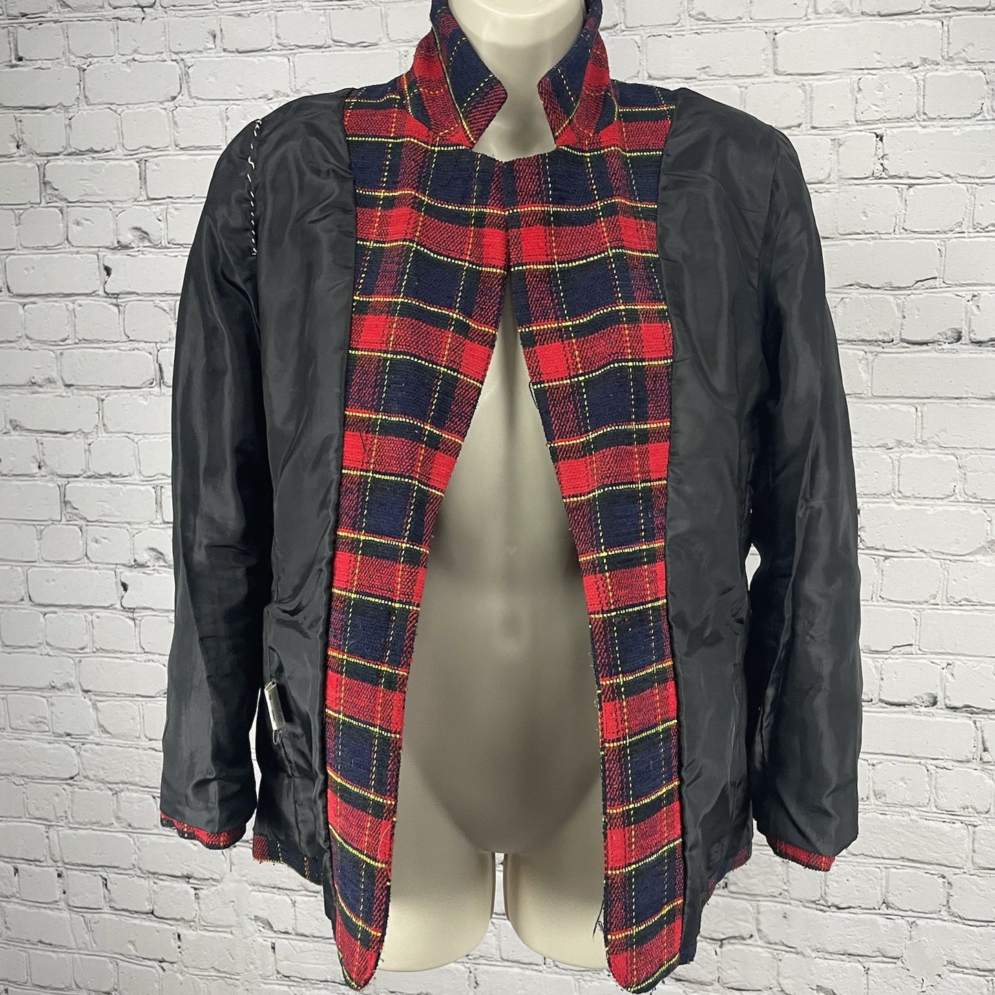 VTG Joan Leslie Red Plaid 1 Button Notch Blazer Easy Care Pockets Lined Size 6P
