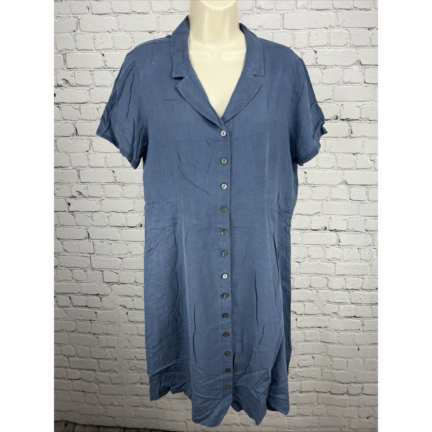 The Territory Ahead Blue 100% Silk Collared Short Sleeve Button Shirt Dress 14