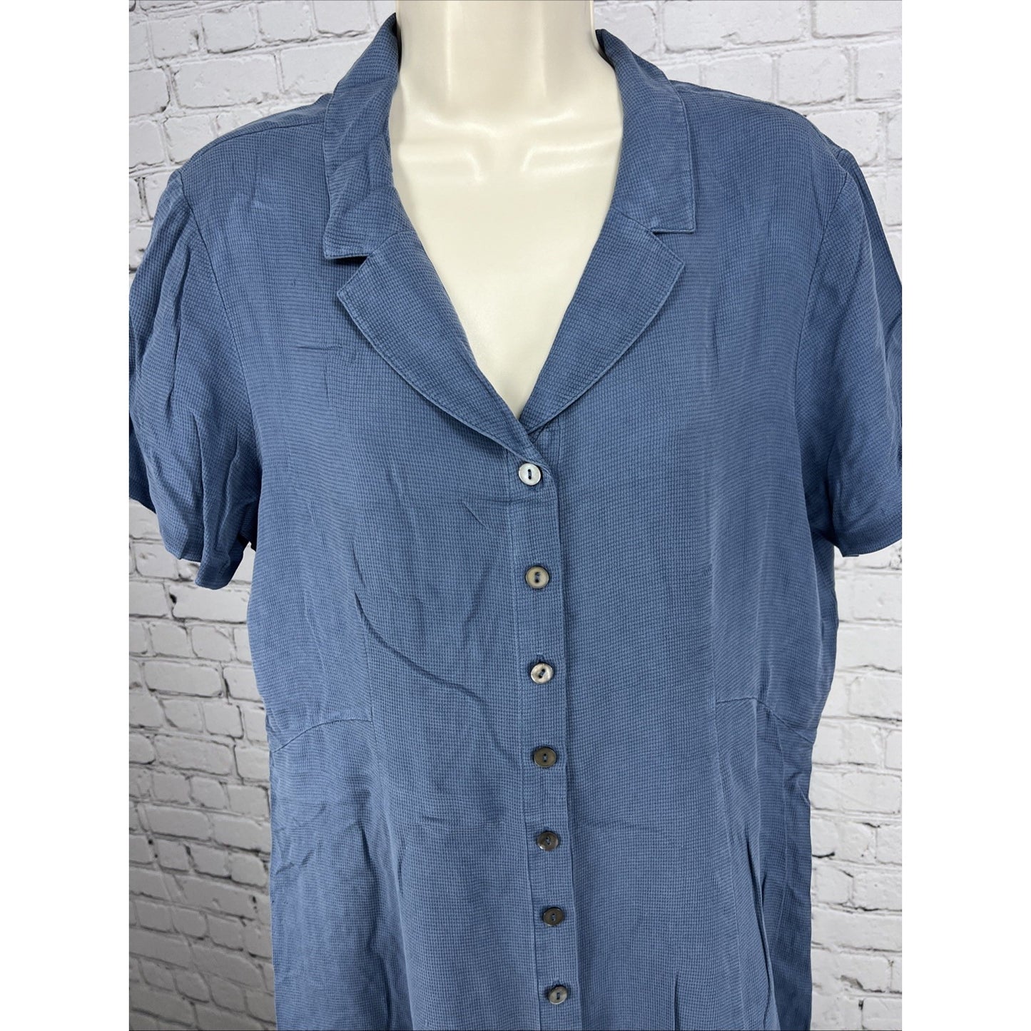 The Territory Ahead Blue 100% Silk Collared Short Sleeve Button Shirt Dress 14