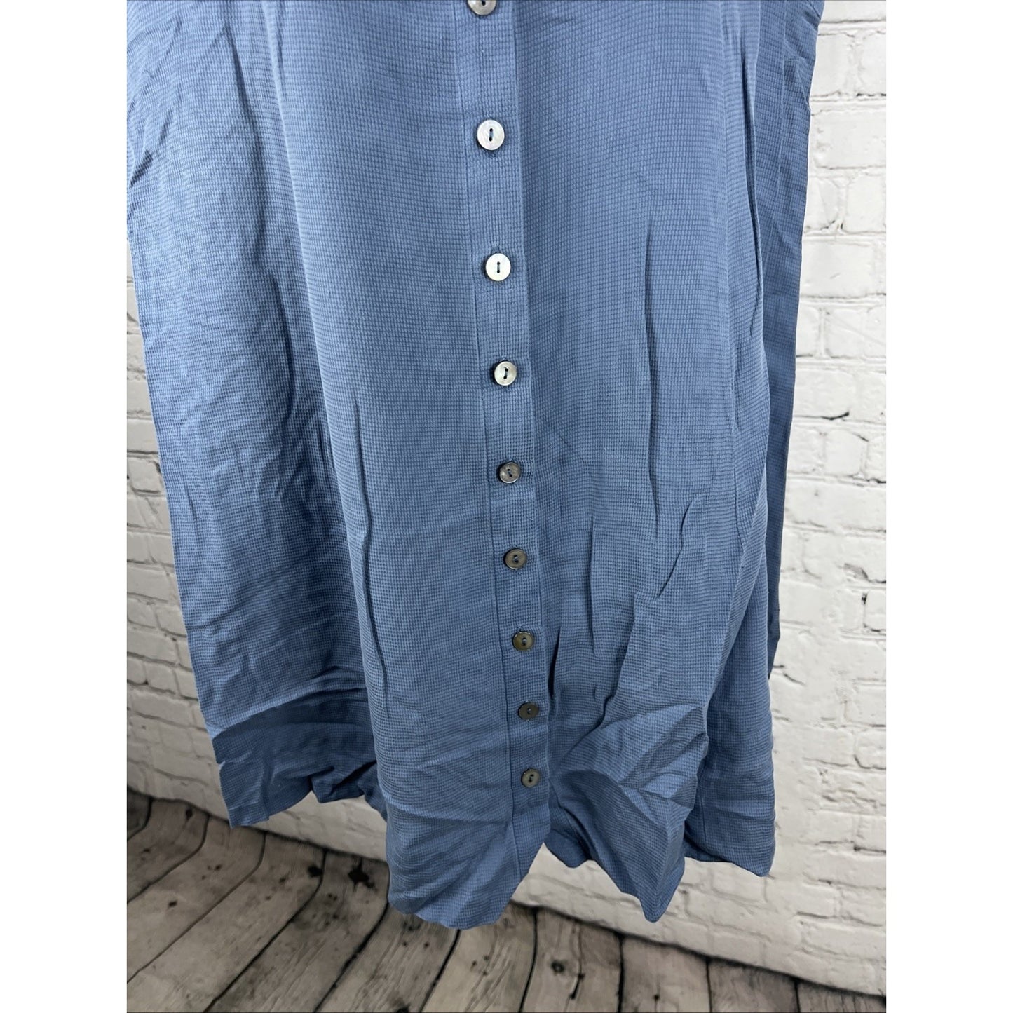 The Territory Ahead Blue 100% Silk Collared Short Sleeve Button Shirt Dress 14
