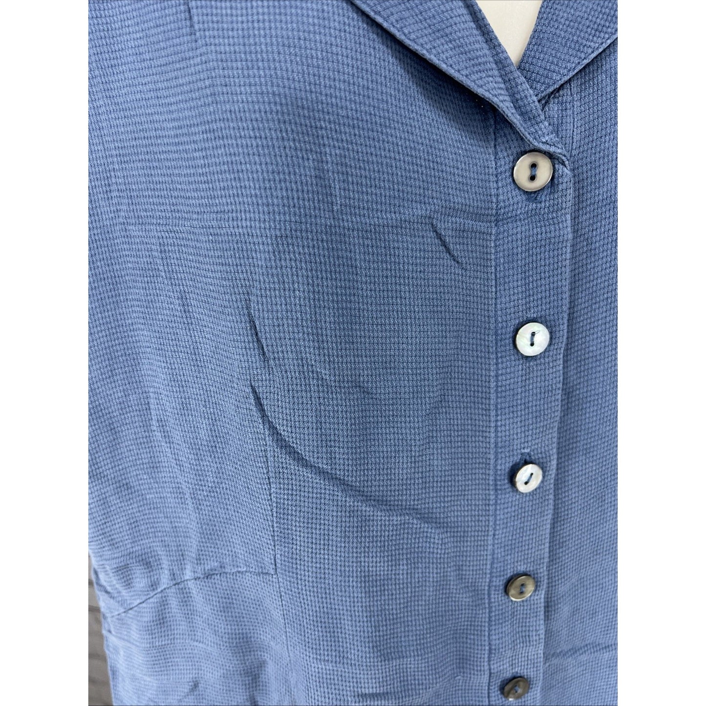 The Territory Ahead Blue 100% Silk Collared Short Sleeve Button Shirt Dress 14