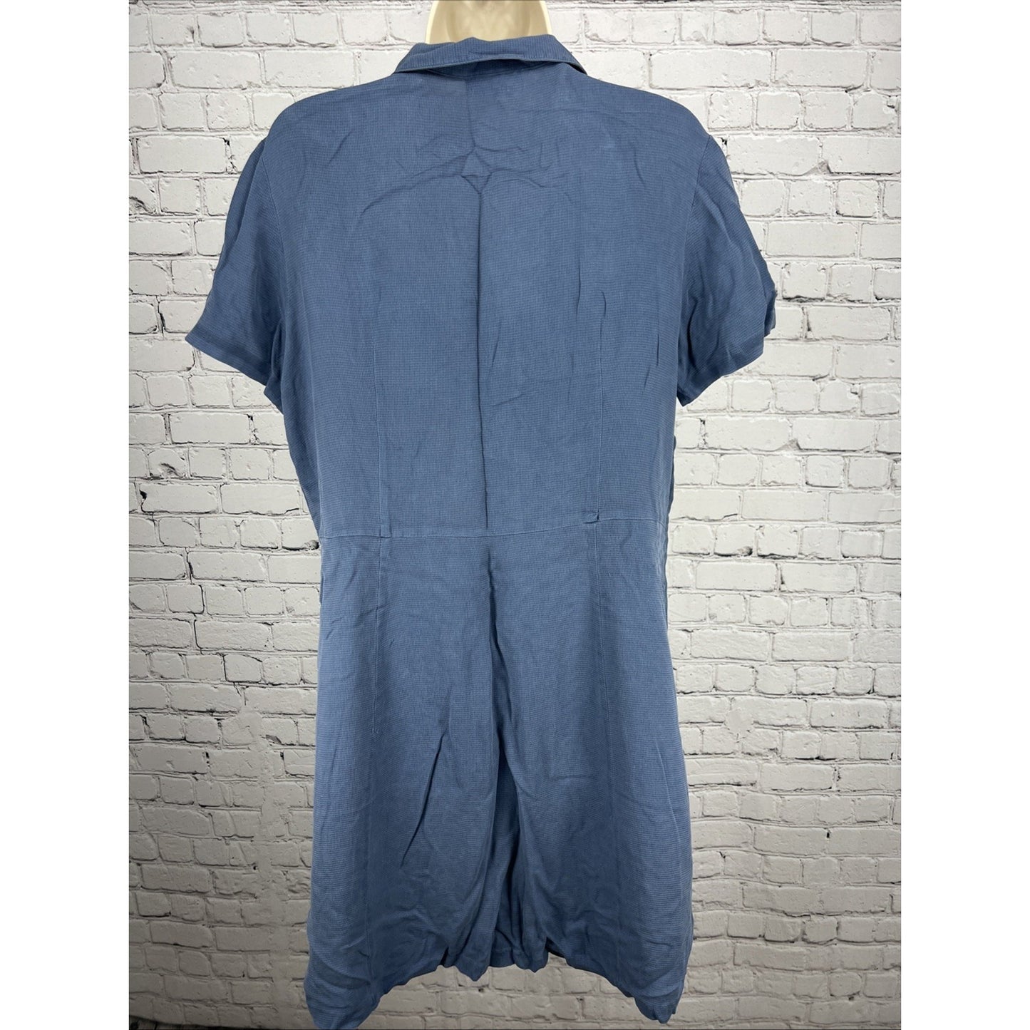 The Territory Ahead Blue 100% Silk Collared Short Sleeve Button Shirt Dress 14
