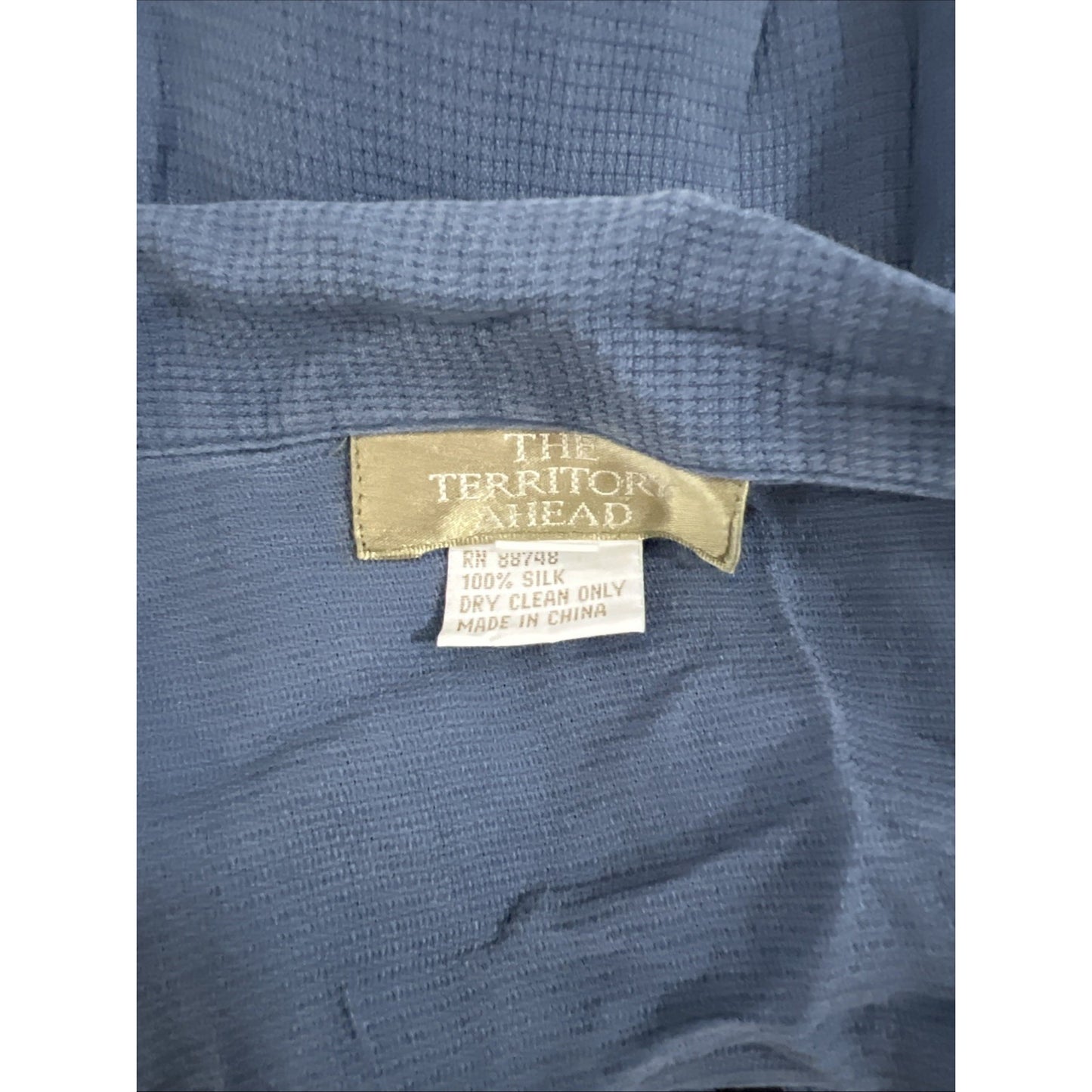 The Territory Ahead Blue 100% Silk Collared Short Sleeve Button Shirt Dress 14