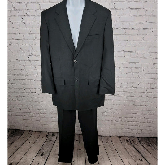 Perry Ellis Black Wool Blend Full Suit Set Notch Jacket 42 Pleated Pants 34x30