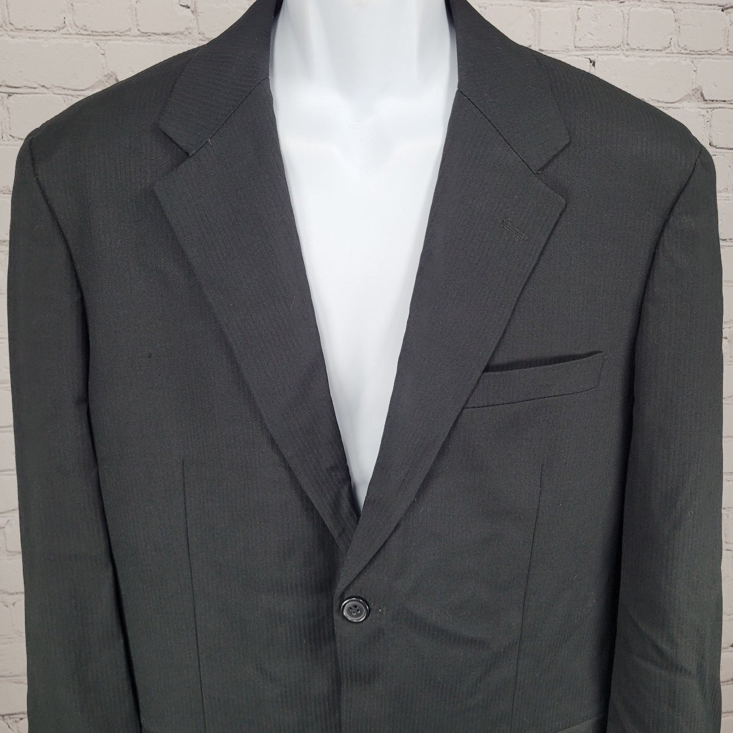 Perry Ellis Black Wool Blend Full Suit Set Notch Jacket 42 Pleated Pants 34x30