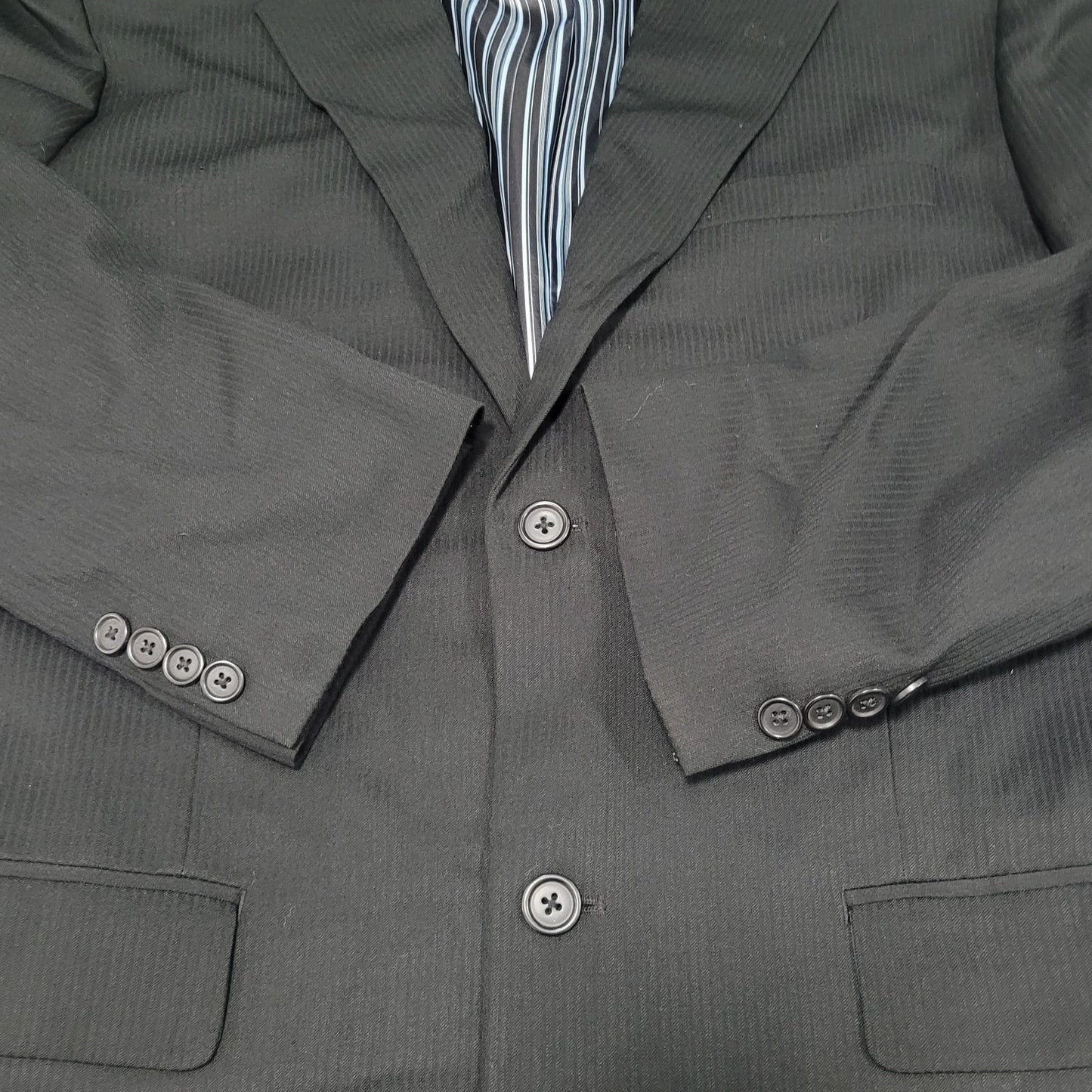 Perry Ellis Black Wool Blend Full Suit Set Notch Jacket 42 Pleated Pants 34x30