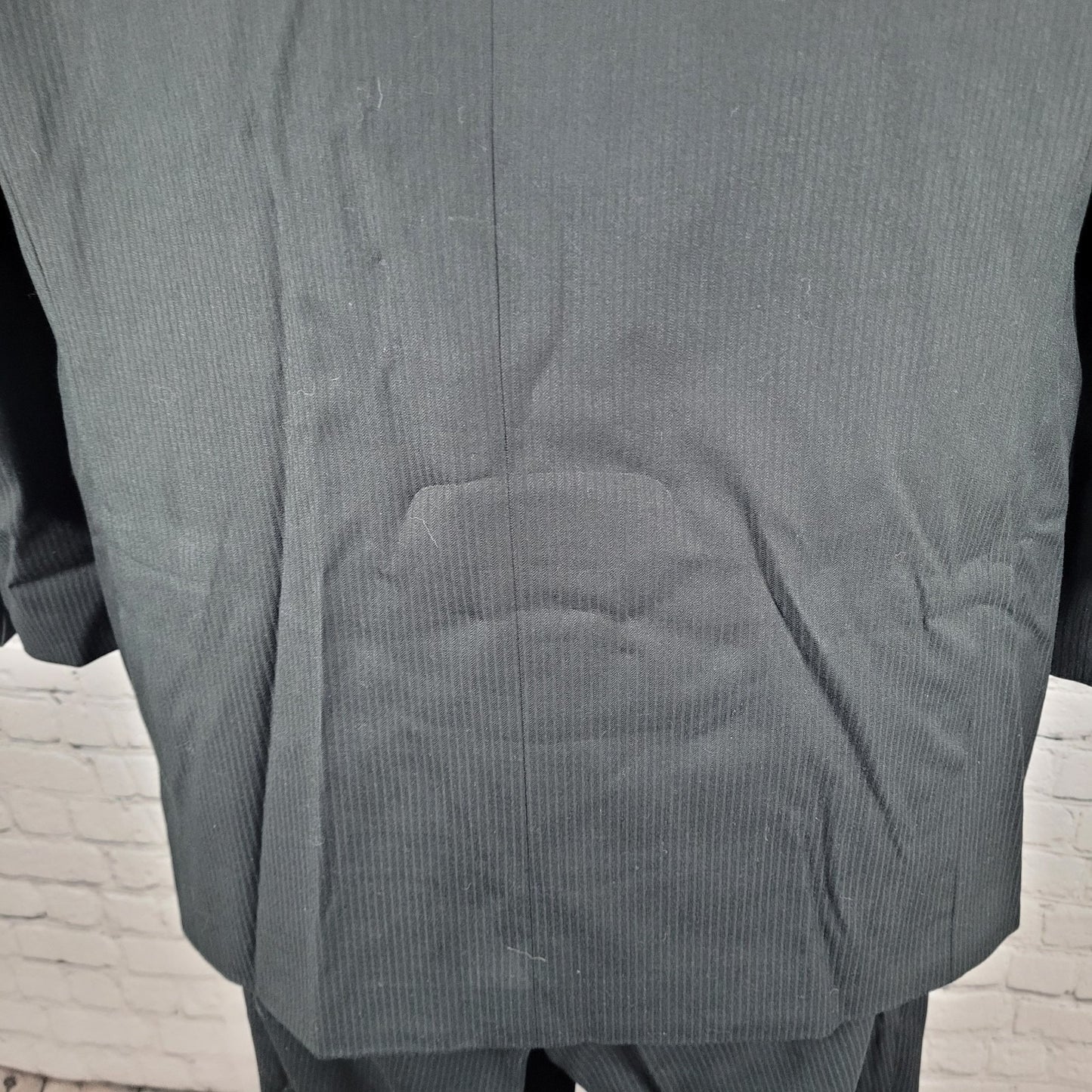 Perry Ellis Black Wool Blend Full Suit Set Notch Jacket 42 Pleated Pants 34x30