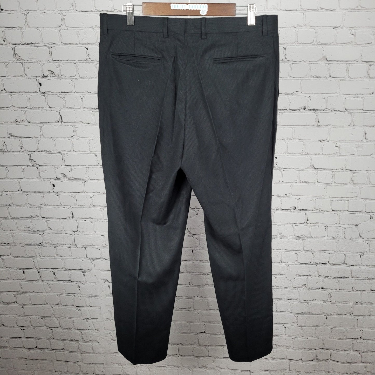 Perry Ellis Black Wool Blend Full Suit Set Notch Jacket 42 Pleated Pants 34x30