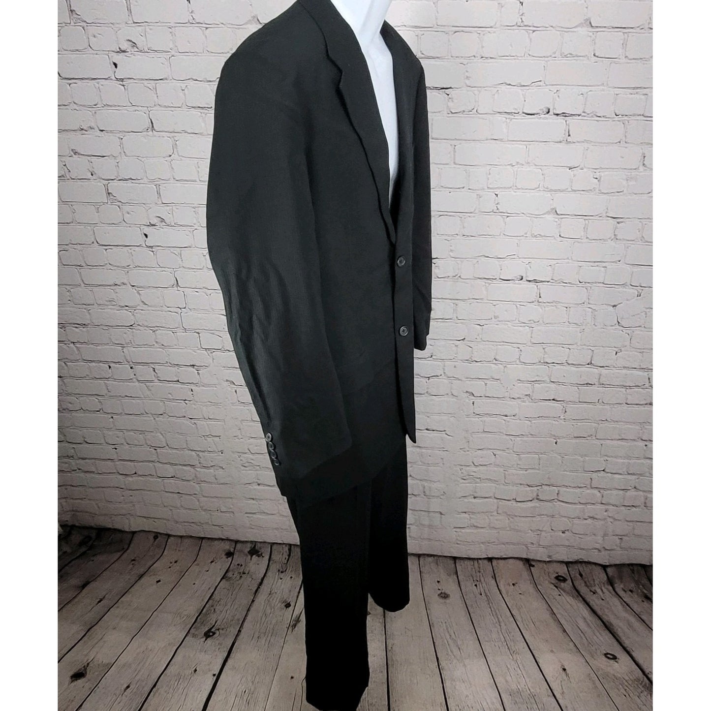 Perry Ellis Black Wool Blend Full Suit Set Notch Jacket 42 Pleated Pants 34x30