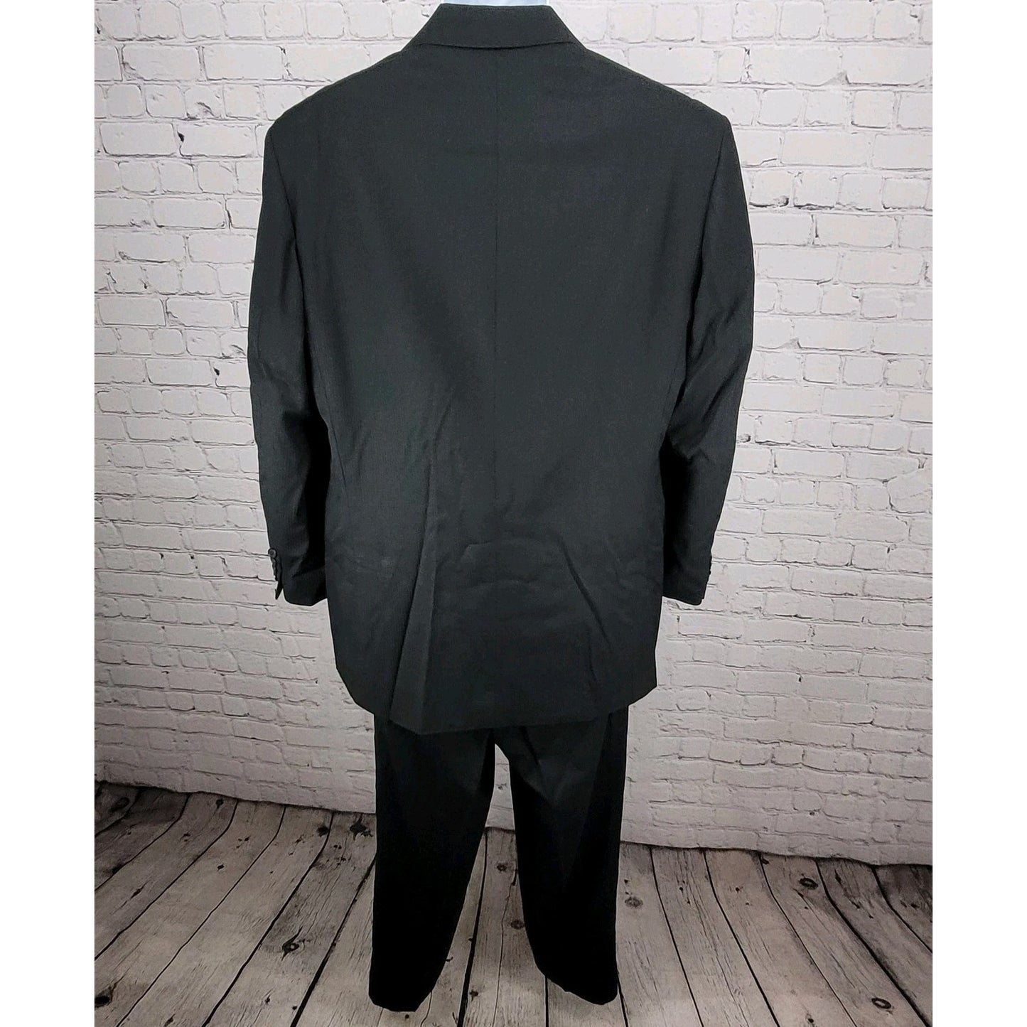 Perry Ellis Black Wool Blend Full Suit Set Notch Jacket 42 Pleated Pants 34x30
