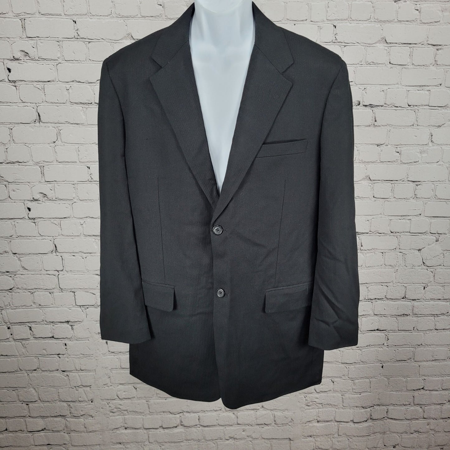 Perry Ellis Black Wool Blend Full Suit Set Notch Jacket 42 Pleated Pants 34x30