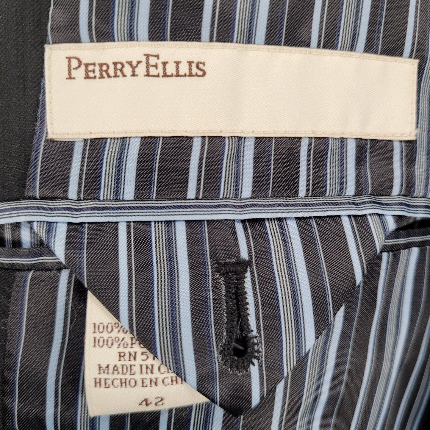 Perry Ellis Black Wool Blend Full Suit Set Notch Jacket 42 Pleated Pants 34x30