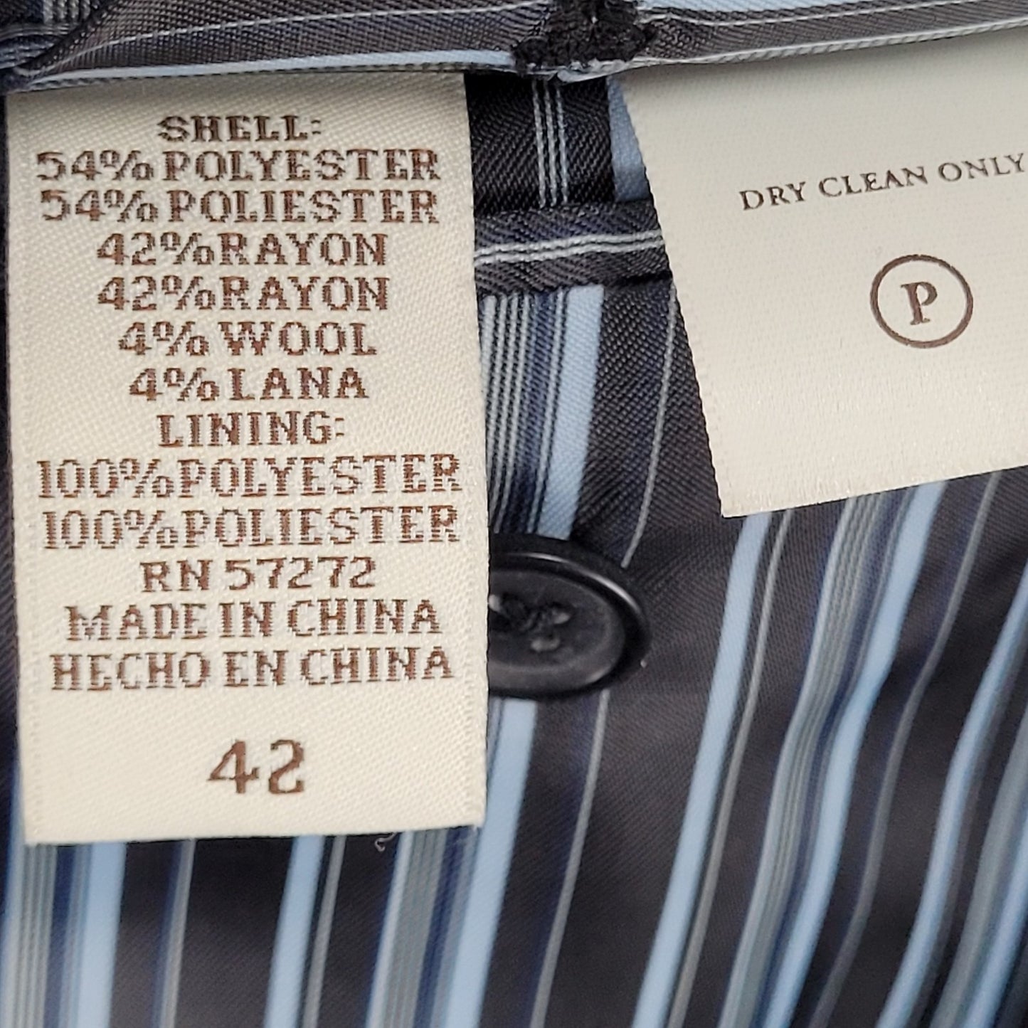 Perry Ellis Black Wool Blend Full Suit Set Notch Jacket 42 Pleated Pants 34x30