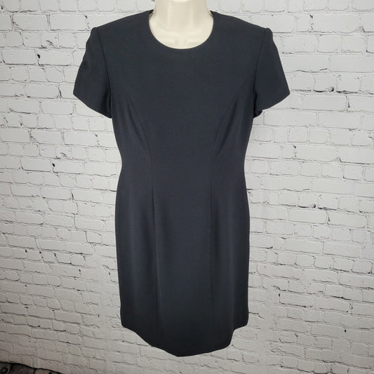 Preview Collection Black Short Sleeve Zip Lined Back Slit Sheath Dress Size 4P