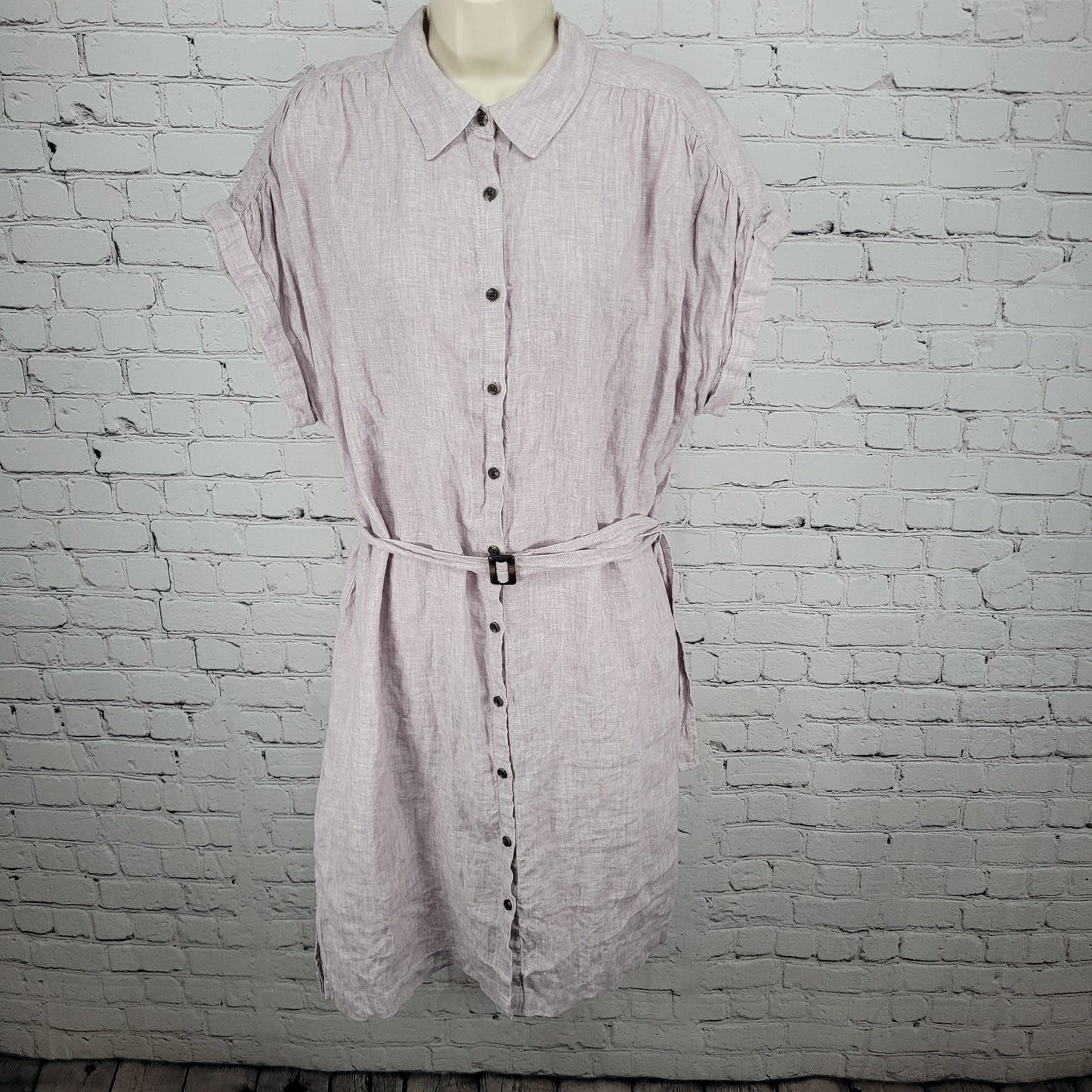 C&C California Purple 100% Linen Buttoned Belted Short Sleeve Midi Dress XL