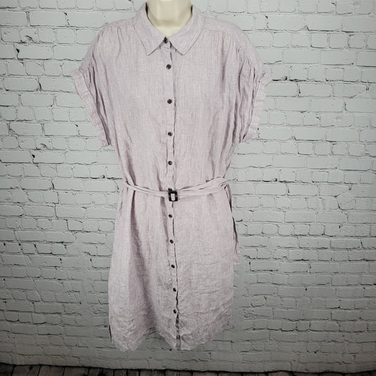 C&C California Purple 100% Linen Buttoned Belted Short Sleeve Midi Dress XL
