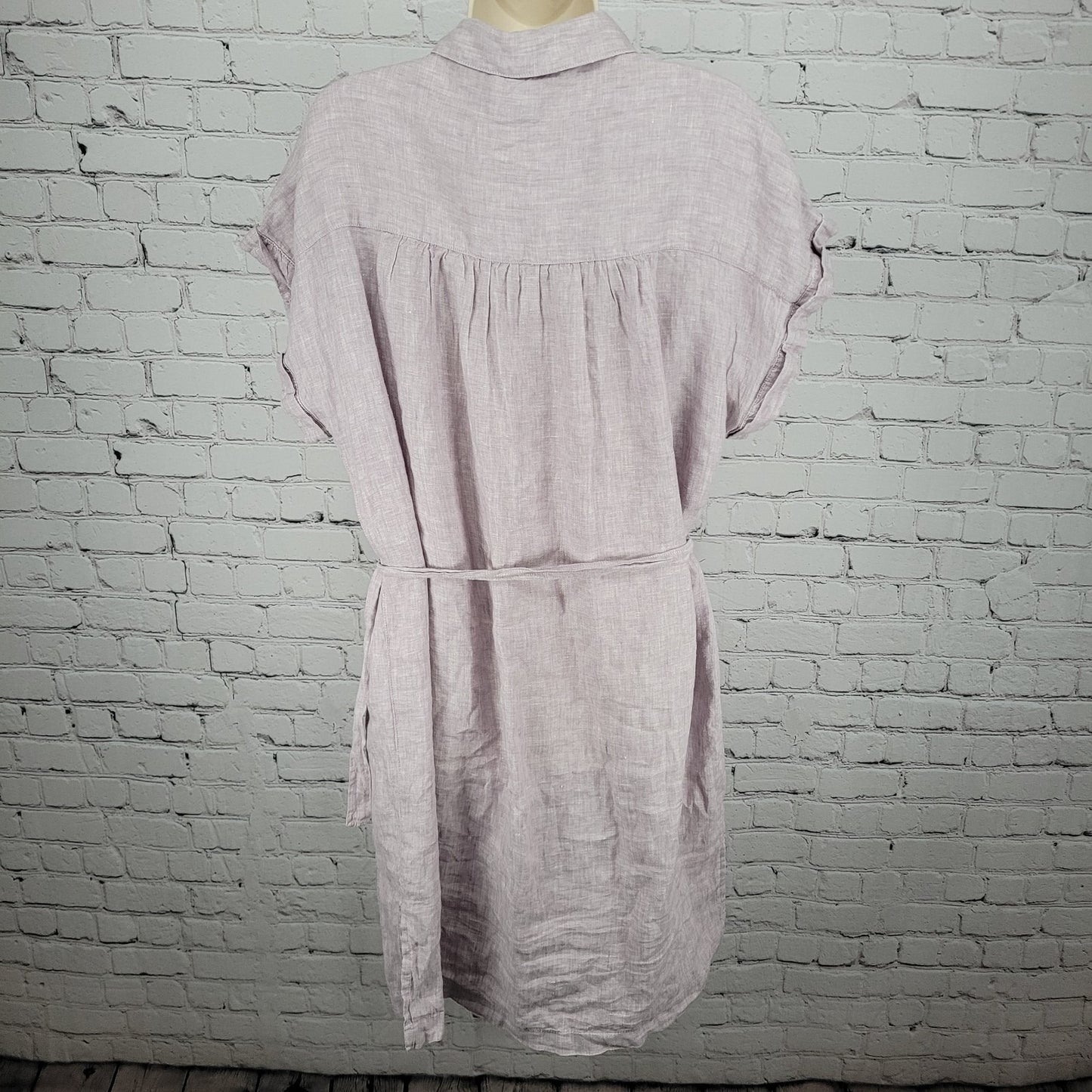 C&C California Purple 100% Linen Buttoned Belted Short Sleeve Midi Dress XL