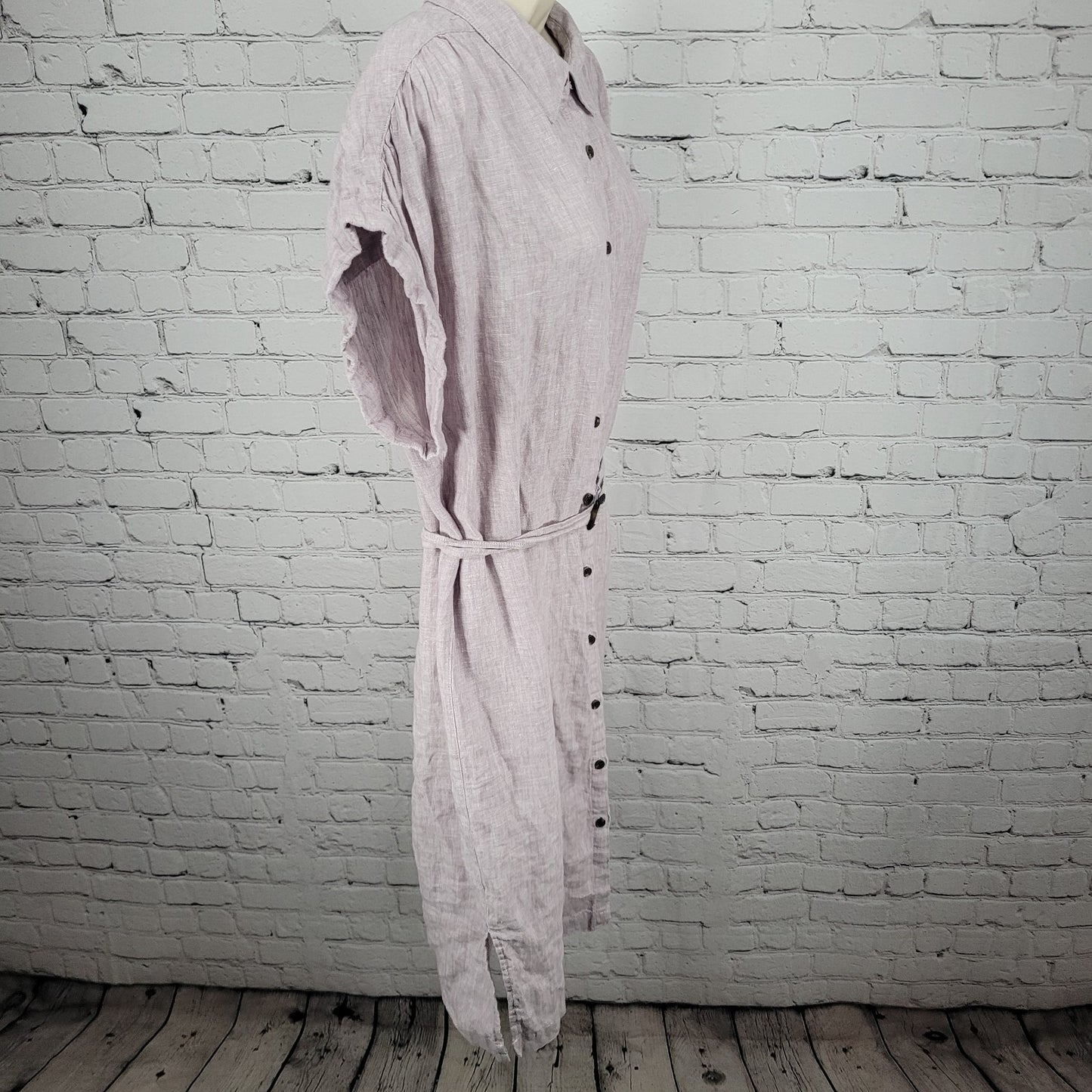 C&C California Purple 100% Linen Buttoned Belted Short Sleeve Midi Dress XL