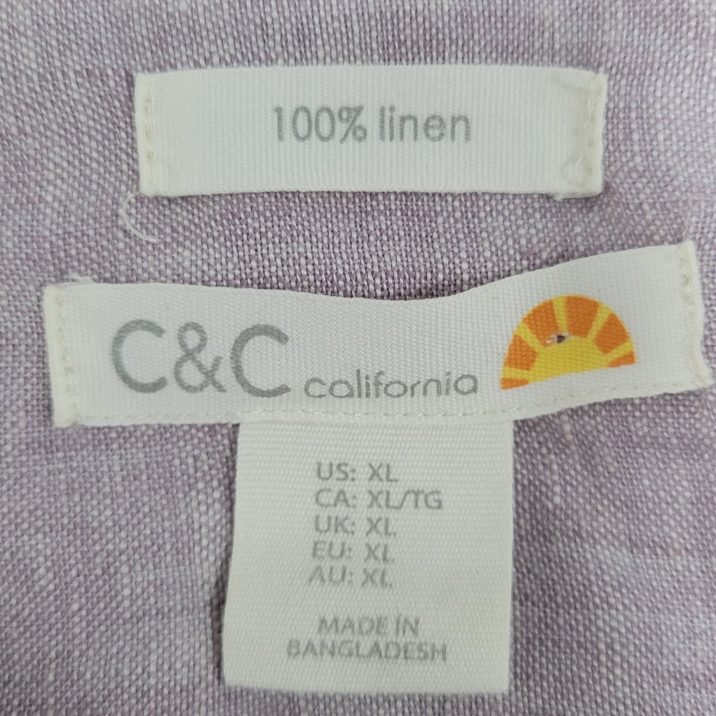 C&C California Purple 100% Linen Buttoned Belted Short Sleeve Midi Dress XL