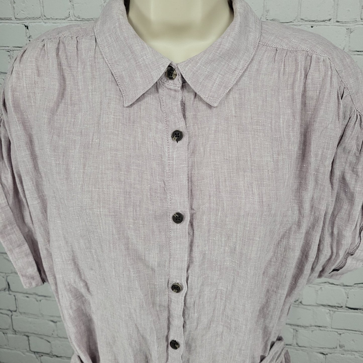 C&C California Purple 100% Linen Buttoned Belted Short Sleeve Midi Dress XL