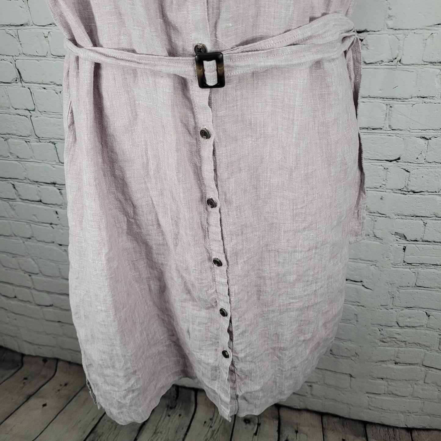 C&C California Purple 100% Linen Buttoned Belted Short Sleeve Midi Dress XL