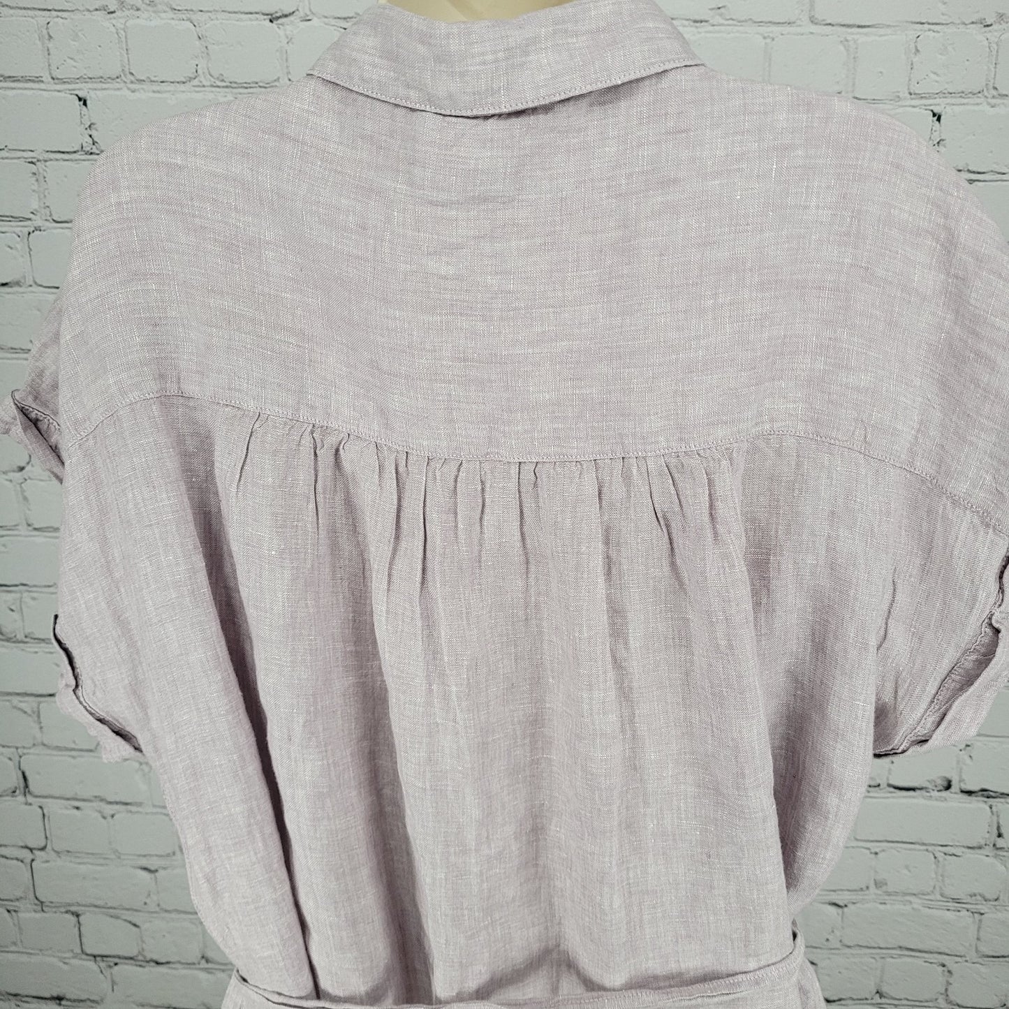 C&C California Purple 100% Linen Buttoned Belted Short Sleeve Midi Dress XL