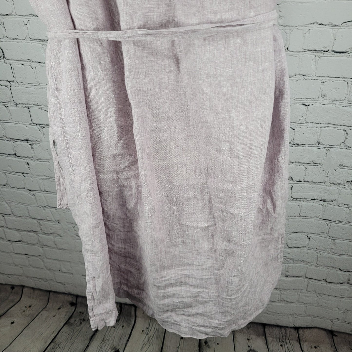 C&C California Purple 100% Linen Buttoned Belted Short Sleeve Midi Dress XL