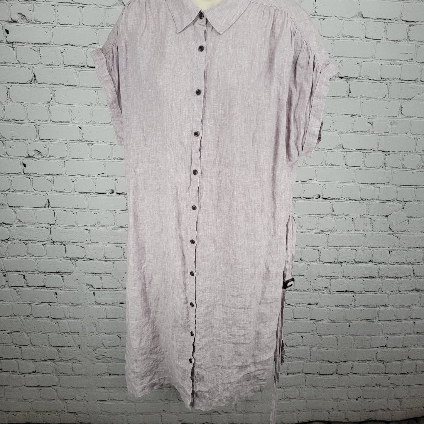 C&C California Purple 100% Linen Buttoned Belted Short Sleeve Midi Dress XL