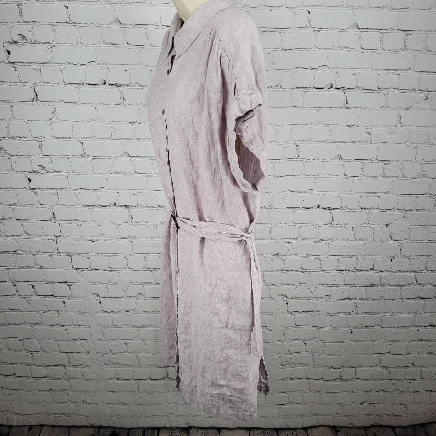 C&C California Purple 100% Linen Buttoned Belted Short Sleeve Midi Dress XL