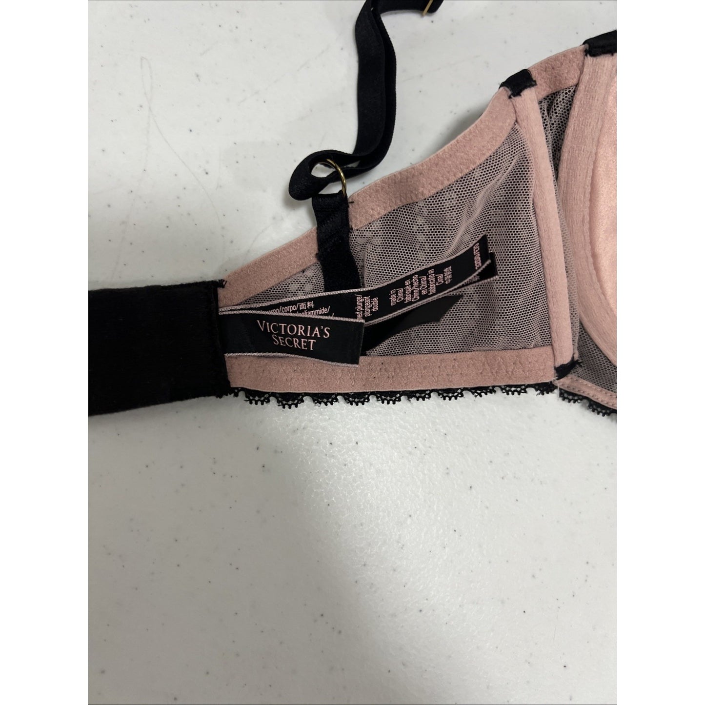 Victoria’s Secret Black Pink Mesh Opaque Light Lined Plunge Balconette Bra 32DD