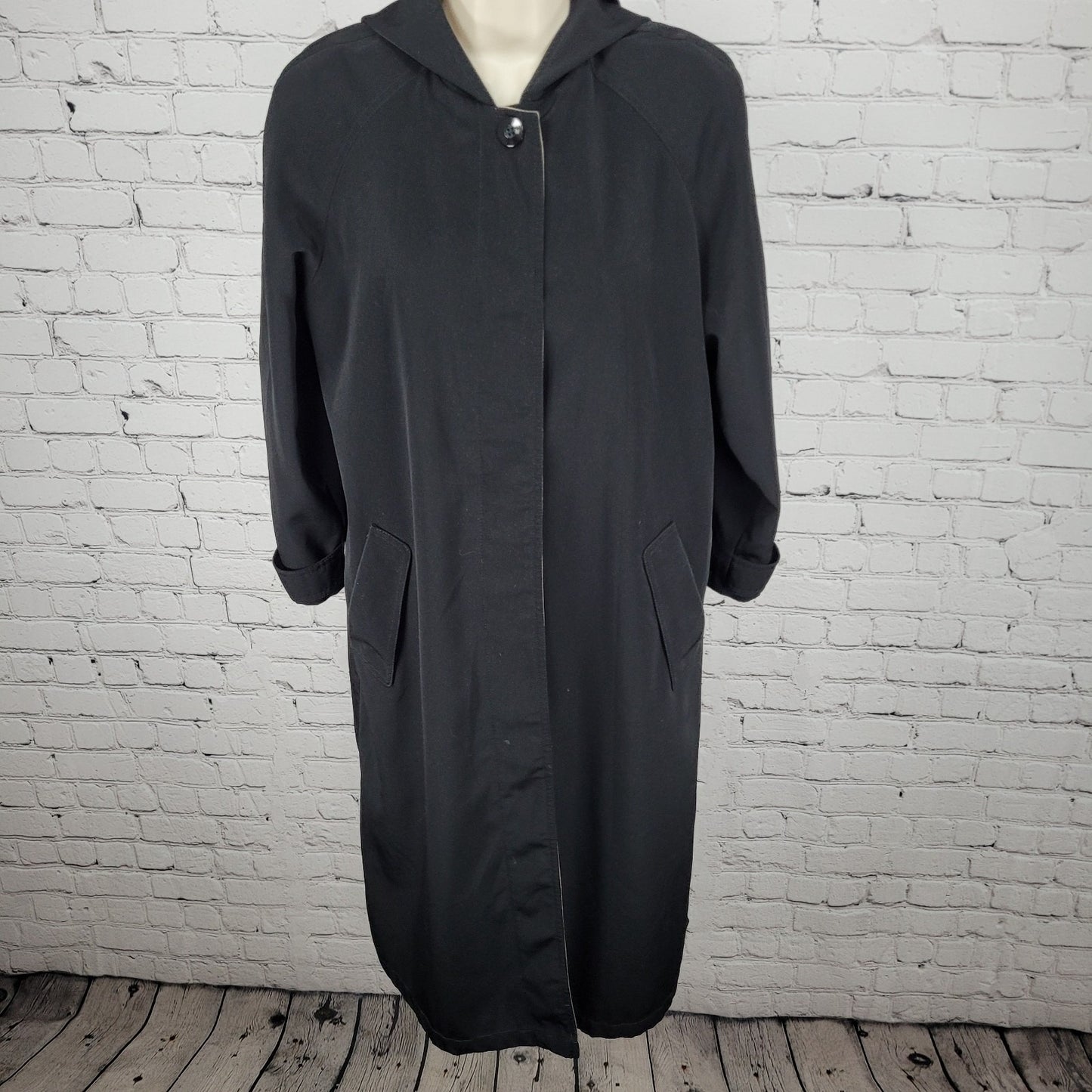 Gallery Black Buttoned Hooded Lightweight Trench Coat Size 4P