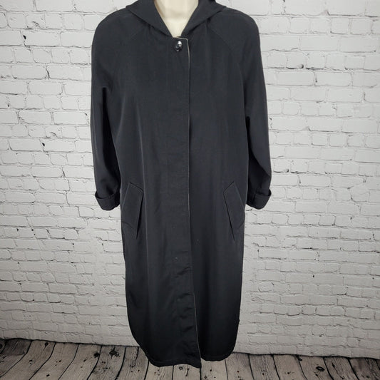 Gallery Black Buttoned Hooded Lightweight Trench Coat Size 4P
