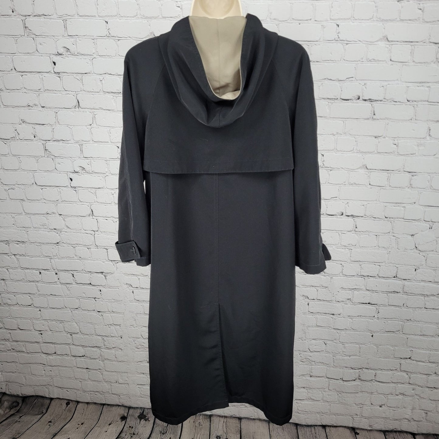 Gallery Black Buttoned Hooded Lightweight Trench Coat Size 4P